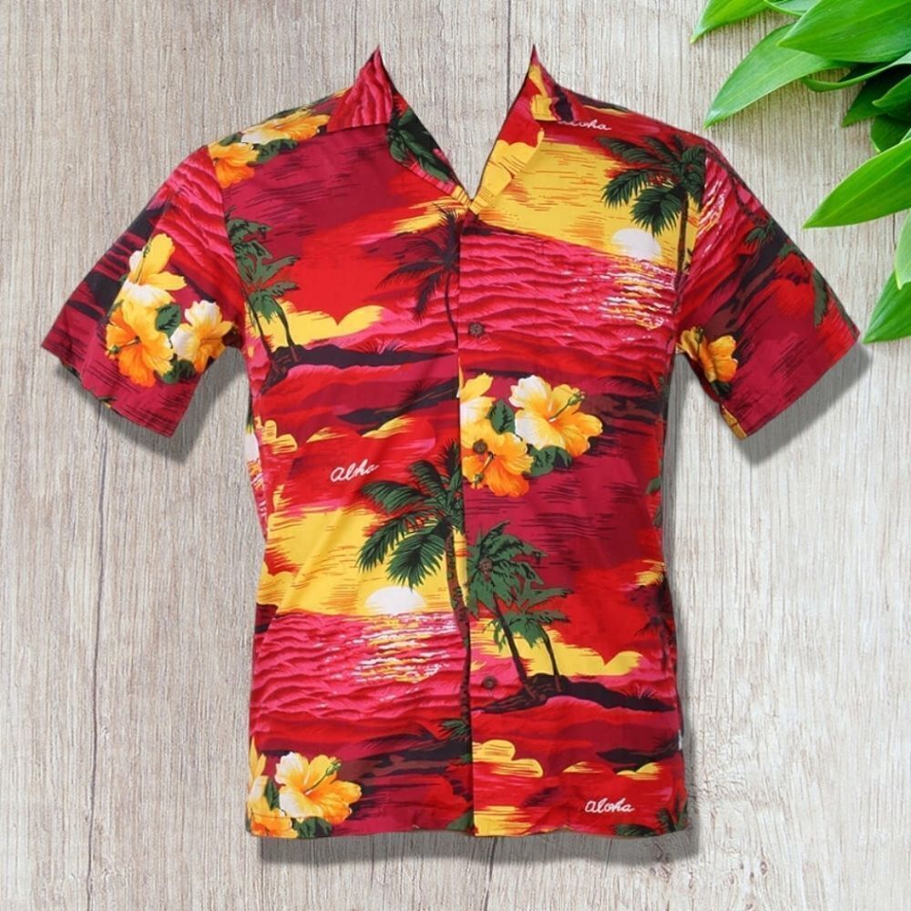 Ali'i Hawaiian Sunset Short Sleeve Button-up Vacation Resort Shirt